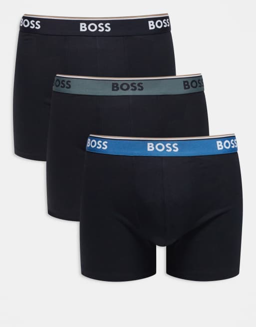 BOSS Bodywear – Zestaw 3 par czarnych bokserek z kontrastową gumką 