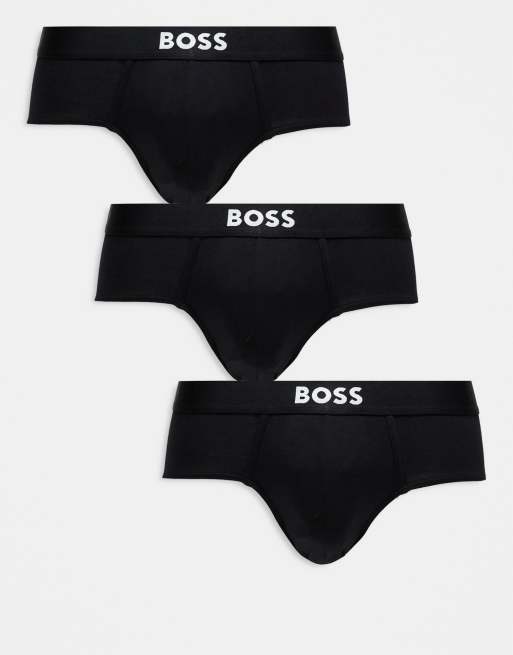 BOSS Bodywear – Zestaw 3 par czarnych slipów z obniżonym stanem z logo