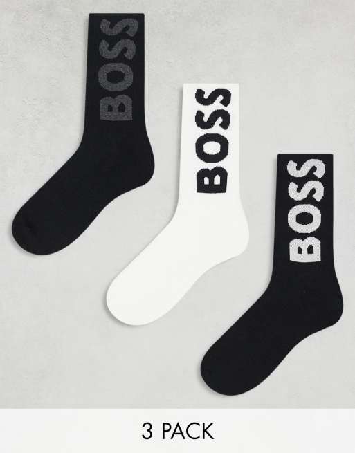 BOSS Bodywear – Zestaw 3 par skarpetek w kolorach czarnym i białym z logo