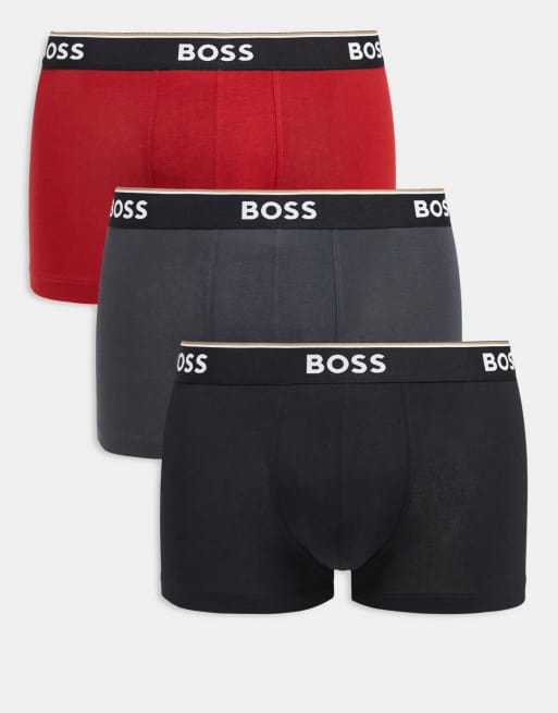 BOSS Bodywear – Zestaw 3 park bokserek w kolorze czarnym, szarym i czerwonym 