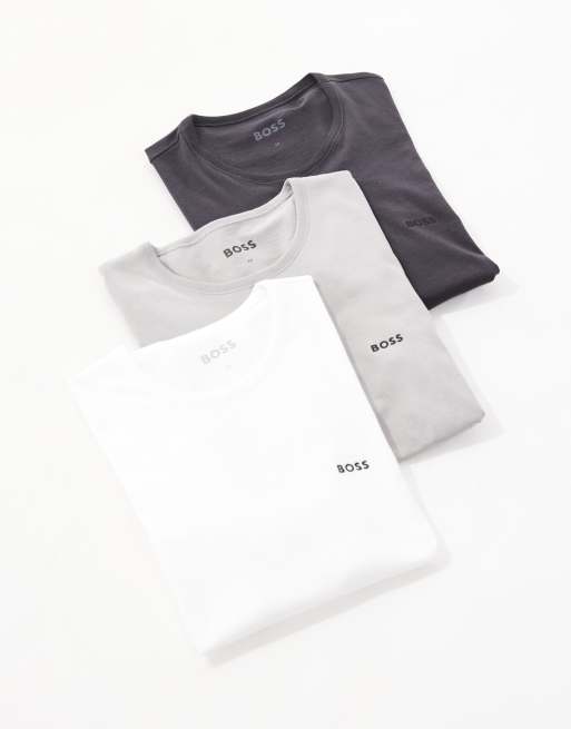 BOSS Bodywear – Zestaw 3 T-shirtów w kolorach szarym i białym z logo