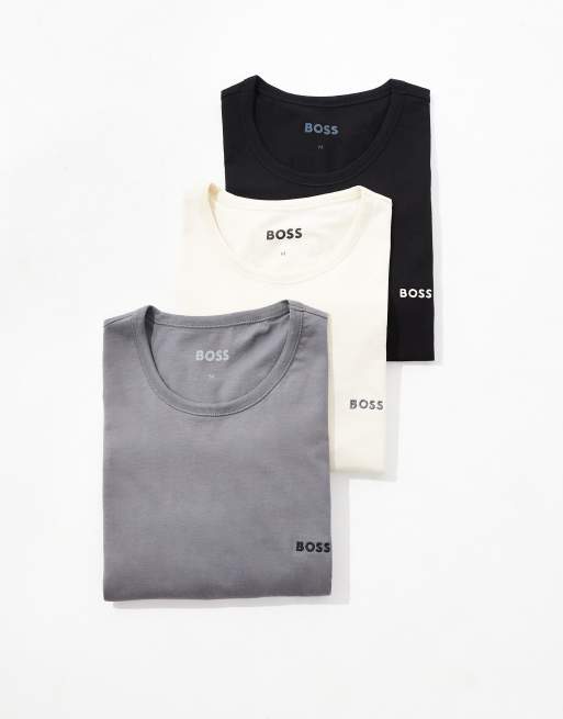 BOSS Bodywear – Zestaw 3 T-shirtów w kolorach złamanej bieli, szarym i czarnym