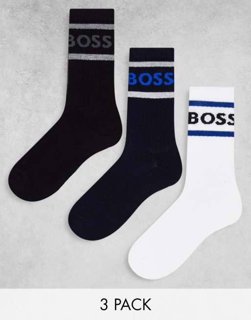 BOSS Bodywear – Zestaw 3 par kolorowych prążkowanych skarpetek za kostkę