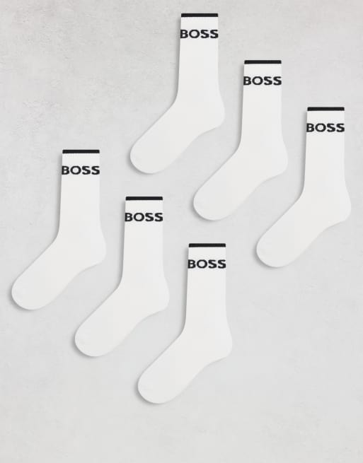 BOSS bodywear – Zestaw 6 par białych sportowych skarpetek z paskami