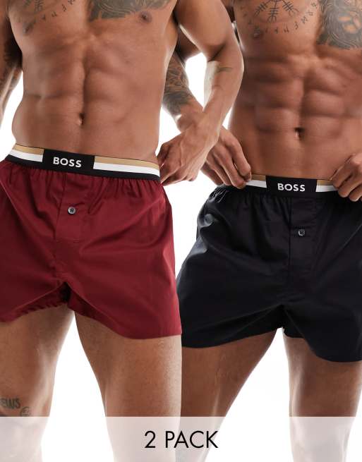 BOSS Bodywear – Zestaw dwóch par bokserek w kolorach czarnym i bordowym