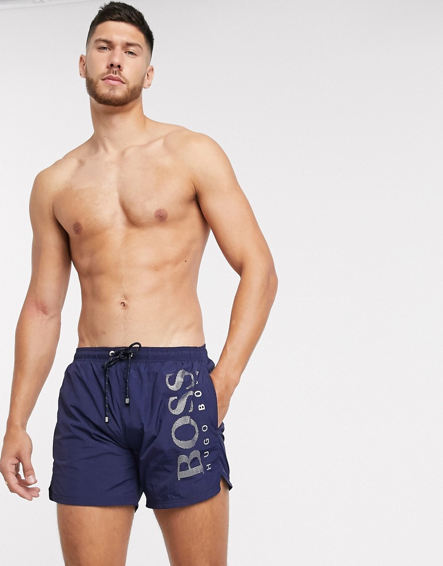 BOSS - Bodywear - Zwemshort met metallic logo in marineblauw