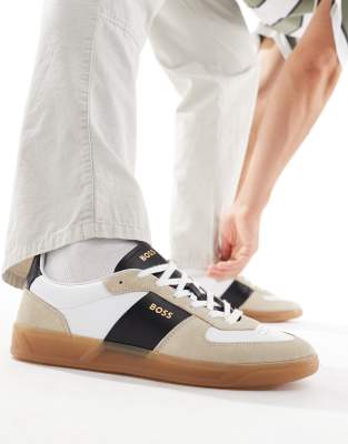 BOSS by Hugo Boss BOSS brandon trainers in white and beige-Neutral