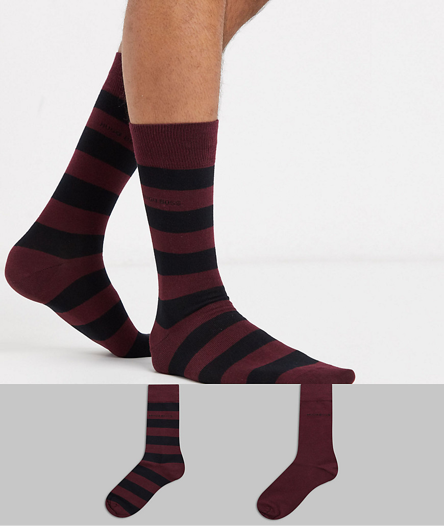 BOSS - Business - Confezione da 2 paia di calzini a righe-Rosso