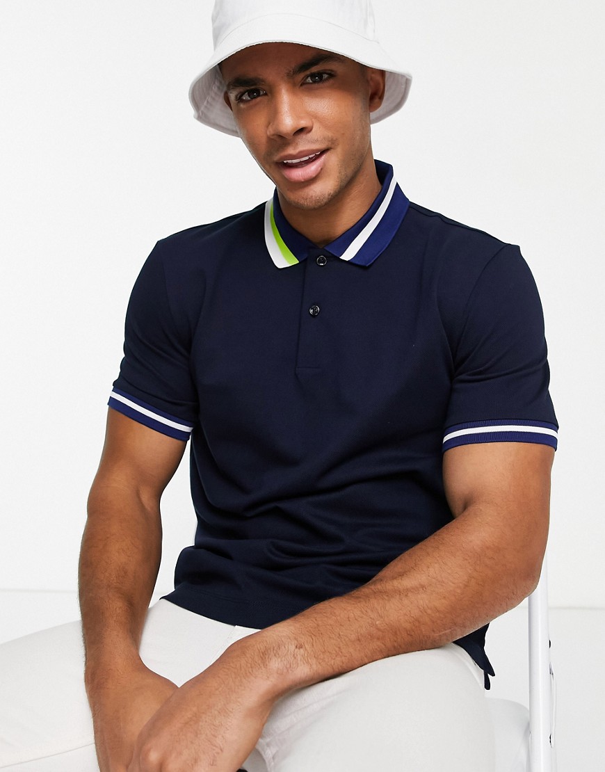BOSS - Business Parlay - Poloshirt met gekleurd randje-Blauw