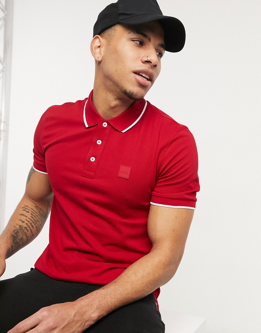 BOSS - Business Parlay - Poloshirt met gekleurd randje-Rood