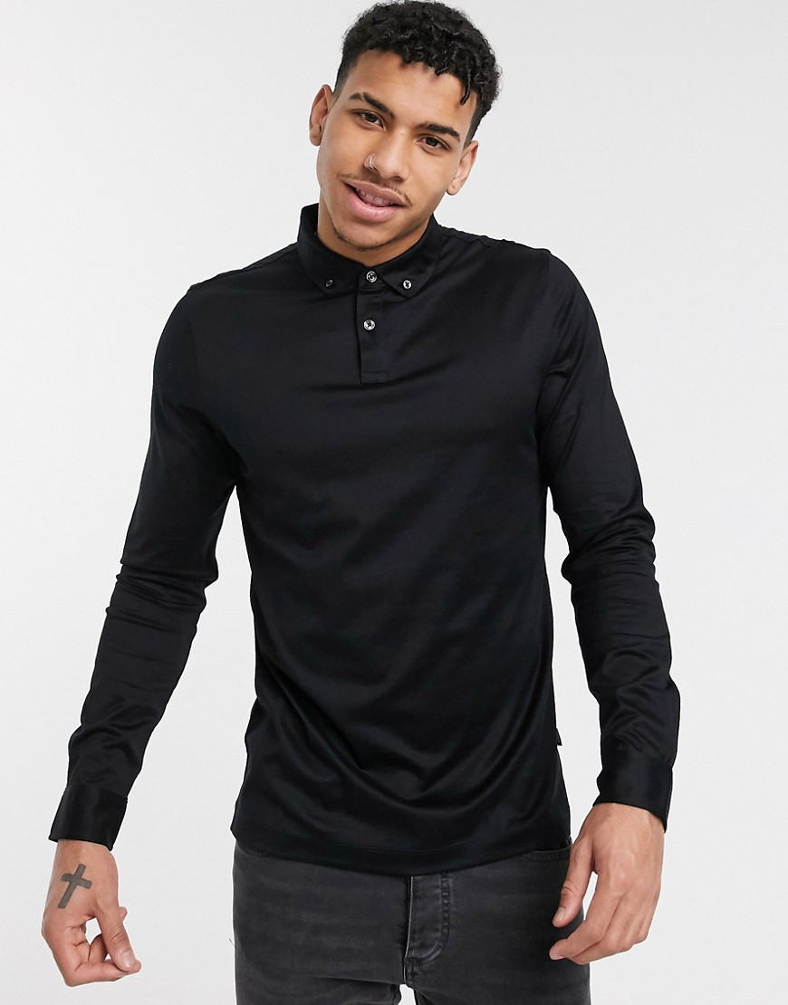 BOSS Business Paver slim fit long sleeve polo shirt-Black