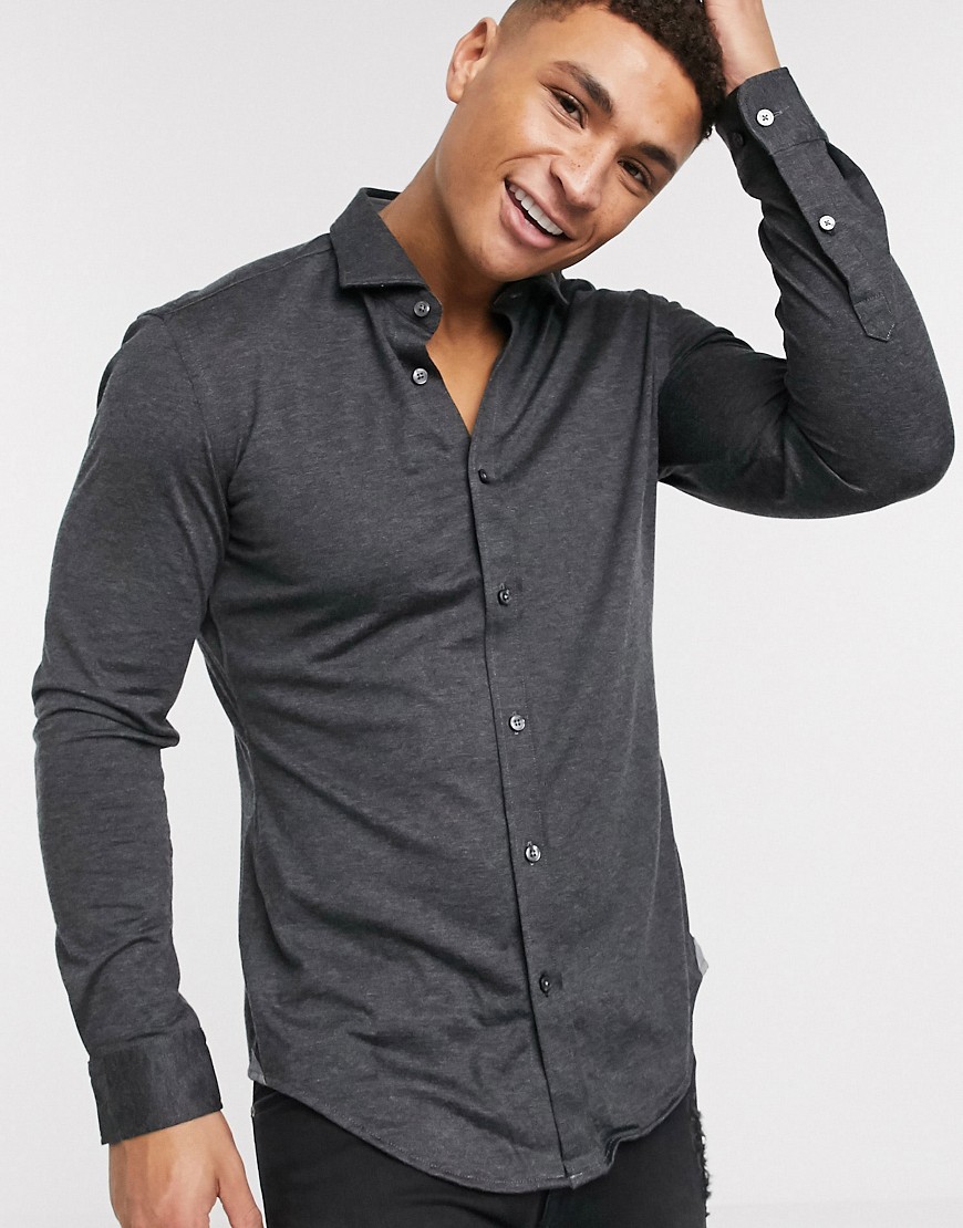 BOSS – Business Ridley – Långärmad skjorta med smal passform-Grå