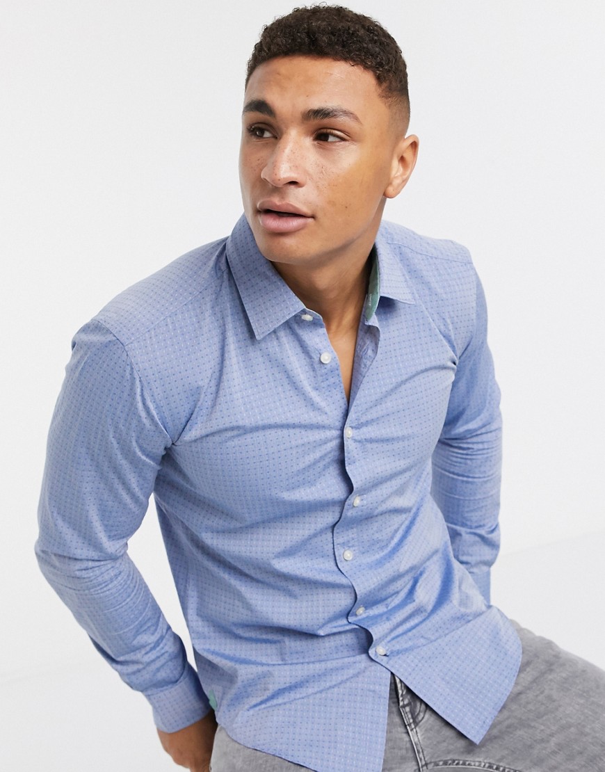 BOSS – Business – Ronni – Långärmad skjorta med smal passform-Blå