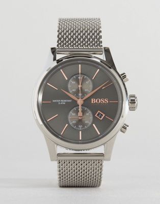 hugo boss jet silver mesh watch