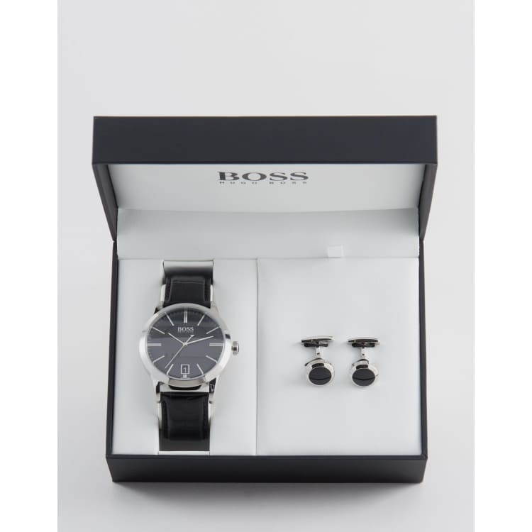 BOSS By Hugo Boss Leather Watch Cufflink Gift Set