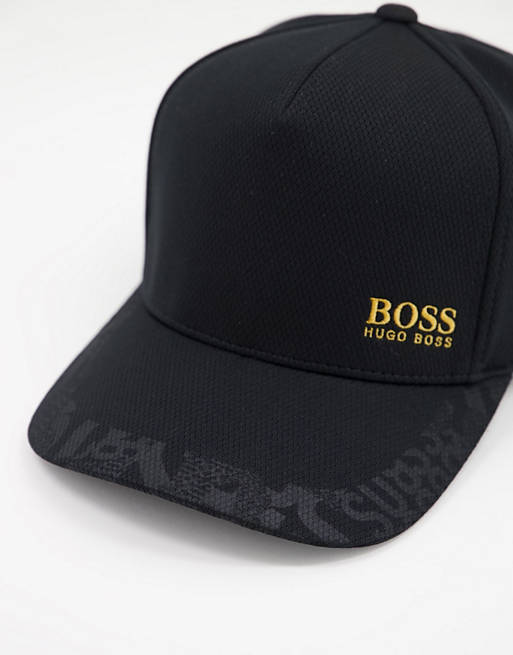 BOSS camouflage baseball cap with gold logo in black | ASOS