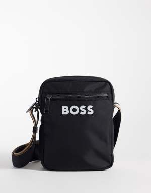 Boss Catch logo zip crossbody bag in black
