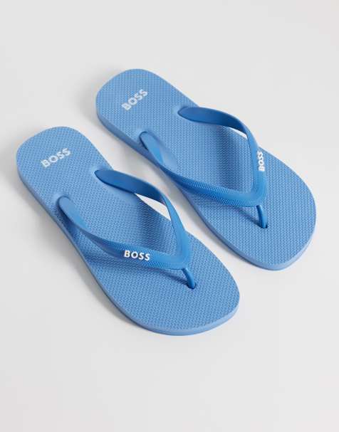 Boss classic logo  flip flops in blue - view 1
