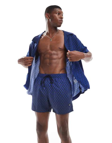Boss co-ord all over print swim short in blue - view 1