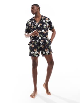 BOSS Orange Boss co-ord floral print short sleeve shirt in black
