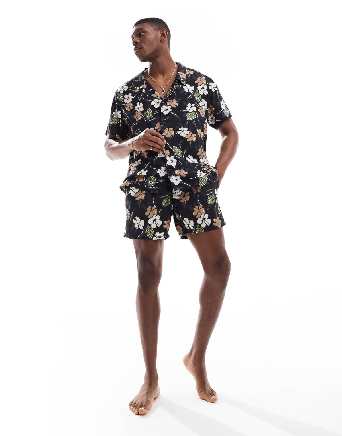 Boss co-ord floral print short sleeve shirt in black