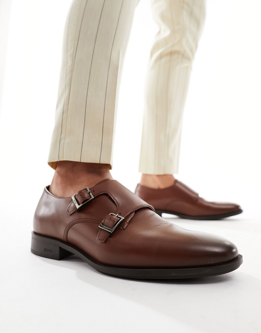 BOSS Colby leather monk shoes in brown