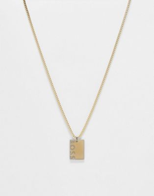 Boss mens box chain necklace with dog tag pendant in silver/gold 1580303 - ASOS Price Checker