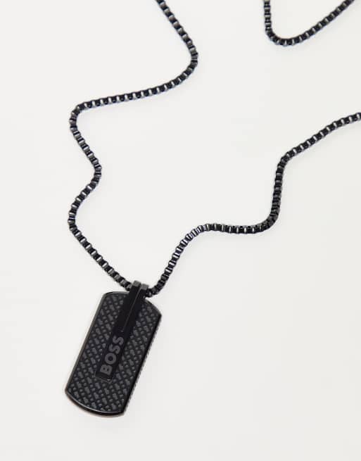 Boss - Collier chaîne pour homme avec pendentif embossé - Noir 1580356, 2 de 4
