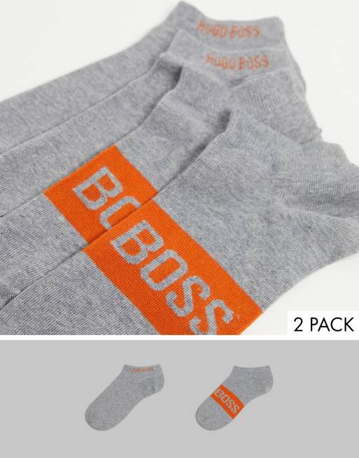 BOSS - Confezione da 2 paia di calzini alla caviglia con logo grande, colore grigio