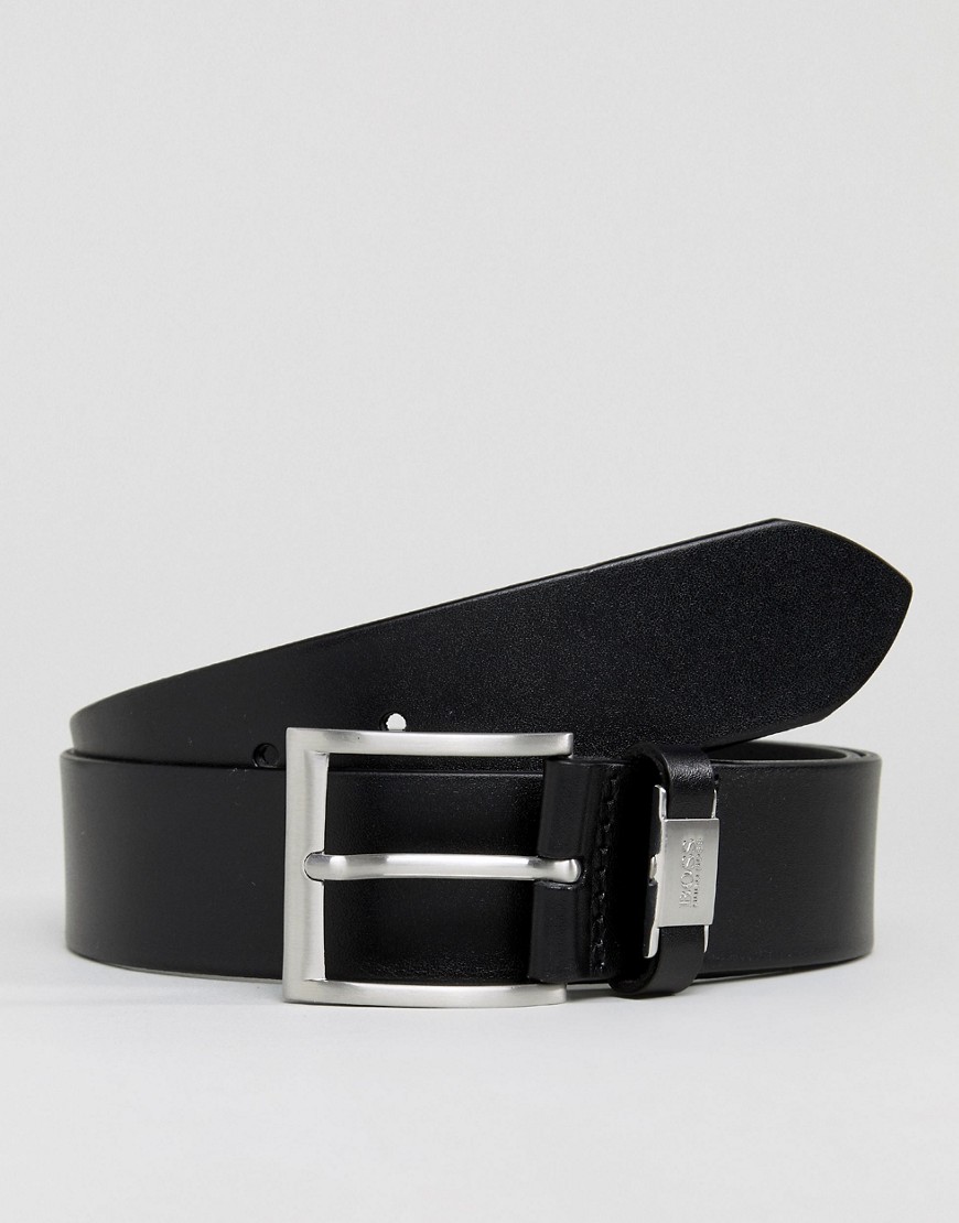 BOSS - Connio - Cintura in pelle nera con passante con logo-Nero