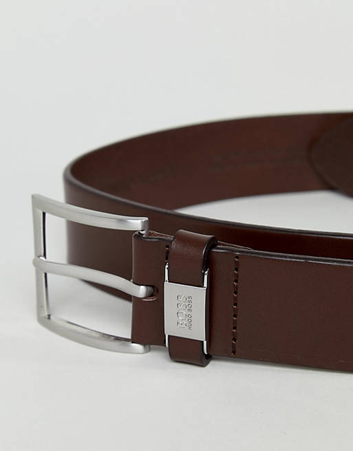  Belts/BOSS Connio leather logo keeper belt in brown 