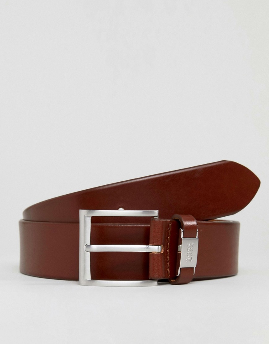 BOSS Connio leather logo keeper belt in tan-Brown