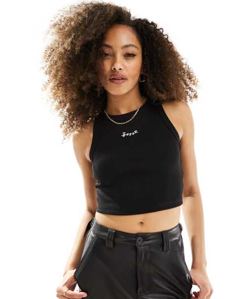 BOSS - Cropped top i sort ribstrik - view 1
