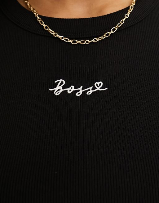 BOSS - Cropped top i sort ribstrik, 4 af 4