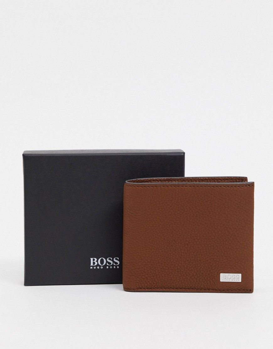 BOSS Crosstown leather billfold wallet in tan-Brown