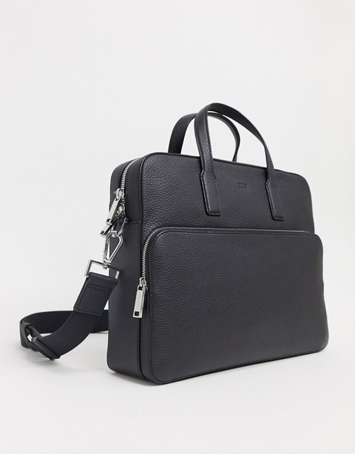 BOSS Crosstown leather briefcase in black
