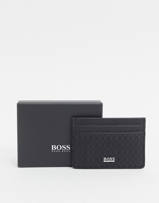 BOSS Crosstown leather cardholder in black