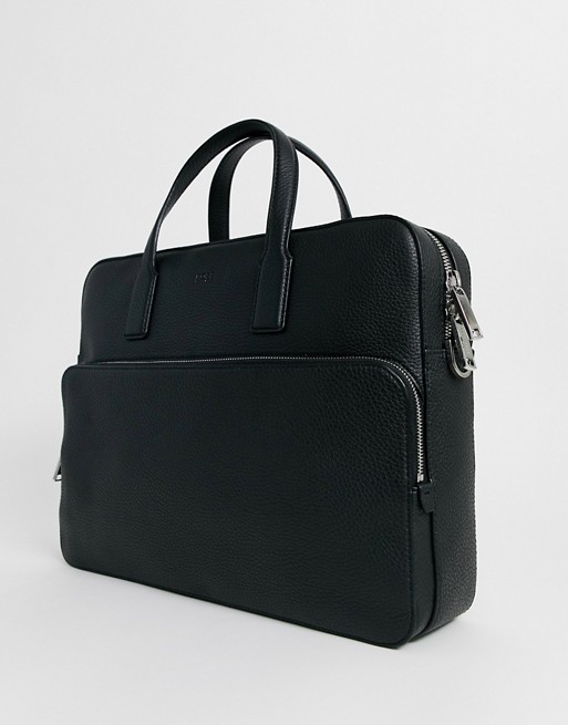 BOSS Crosstown leather document laptop bag in black