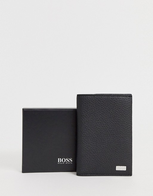 BOSS Crosstown leather passport holder in black
