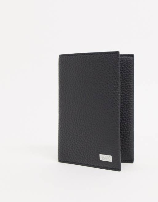 BOSS Crosstown leather passport wallet in black