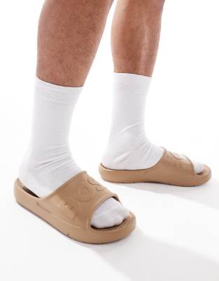 Hugo Boss Boss Dario Embossed Logo Moulded Slides In Neutral