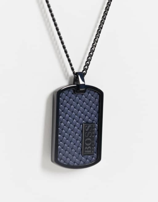 BOSS dog tag logo pendant in navy