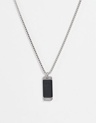 BOSS dog tag necklace in black and silver