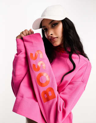 BOSS - Eflam - Kapuzenpullover in Rosa mit Logo am Arm