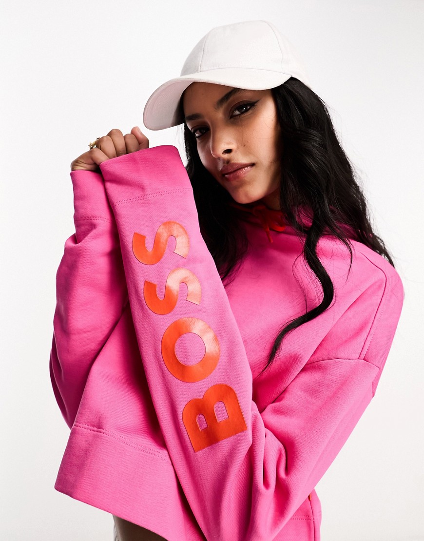 BOSS Eflam logo arm hoodie in pink