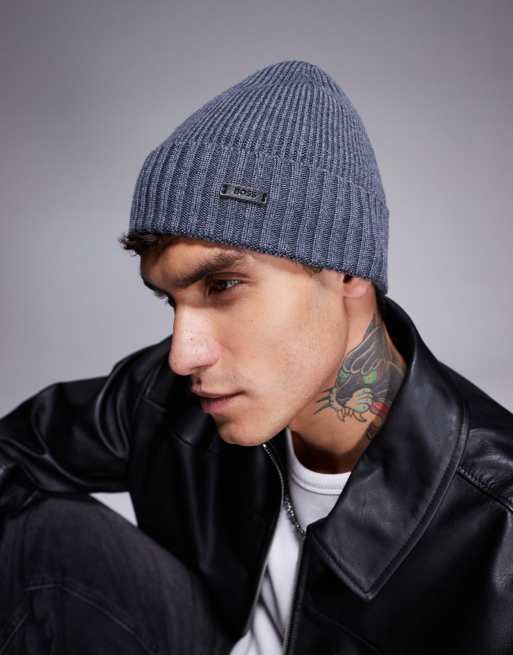 BOSS – Fati – Szara dzianinowa czapka beanie, 4 z 4