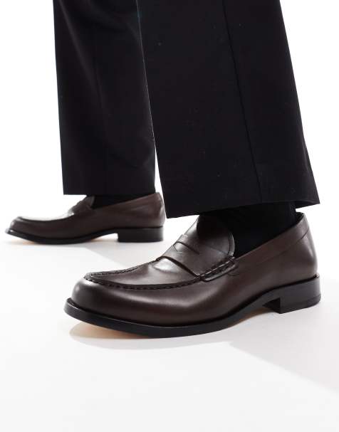 BOSS flex comfort sole leather loafers in brown - view 1