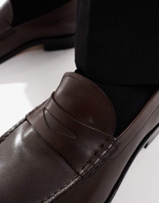 Boss flex comfort sole leather loafers in brown | ASOS