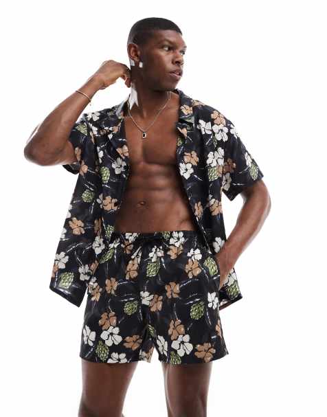 Boss floral print swim shorts in black (part of a set) - view 1