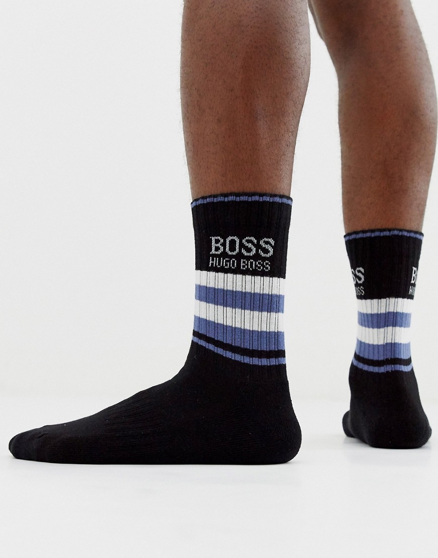 BOSS - Geribbelde sokken met strepen en logo in zwart
